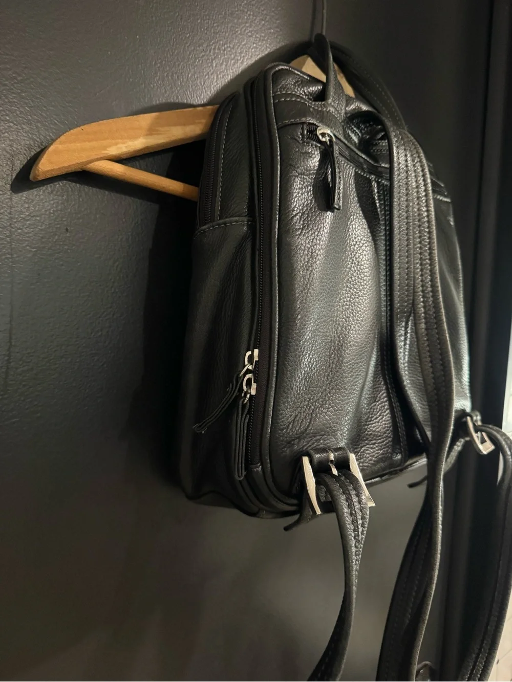Vintage Y2K Minimalist Black Leather Travel Mini Backpack